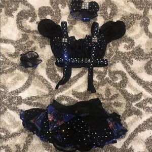 Blue and black  plaid rhinestoned dance costume